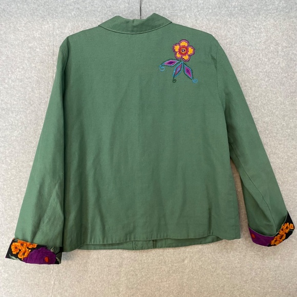 Hearts Of Palm Size 16 Embroidered Jacket Green Floral Button Close Floral Lined - Picture 7 of 9